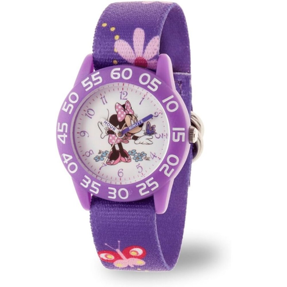 NWT - Disney Minnie Mouse Kids' Bezel Stainless Steel Time Teacher Analog Nylon